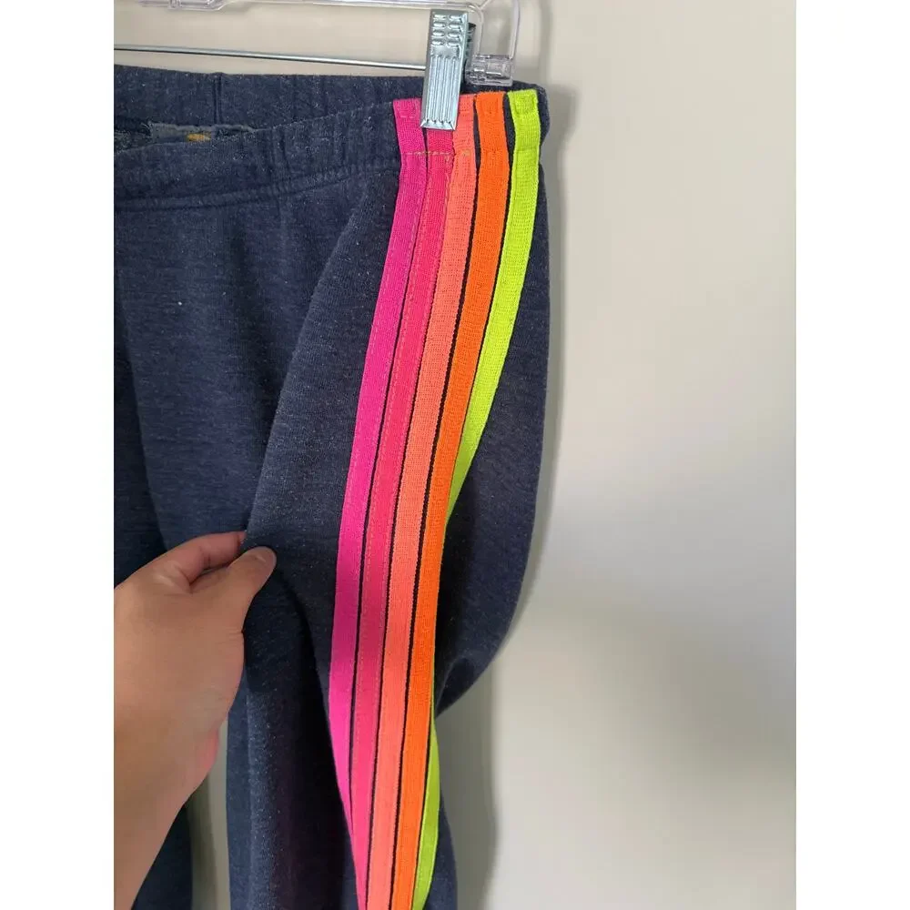 Aviator Nation | 5 Stripe Neon Rainbow Women’s Large Heather Dark Gray Joggers